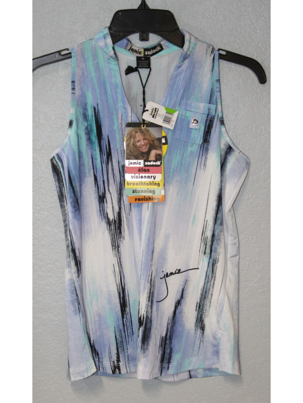 NEW Jamie Sadock Matrix Print Sleeveless Top Women's XS Multi Tone V Neck NWT